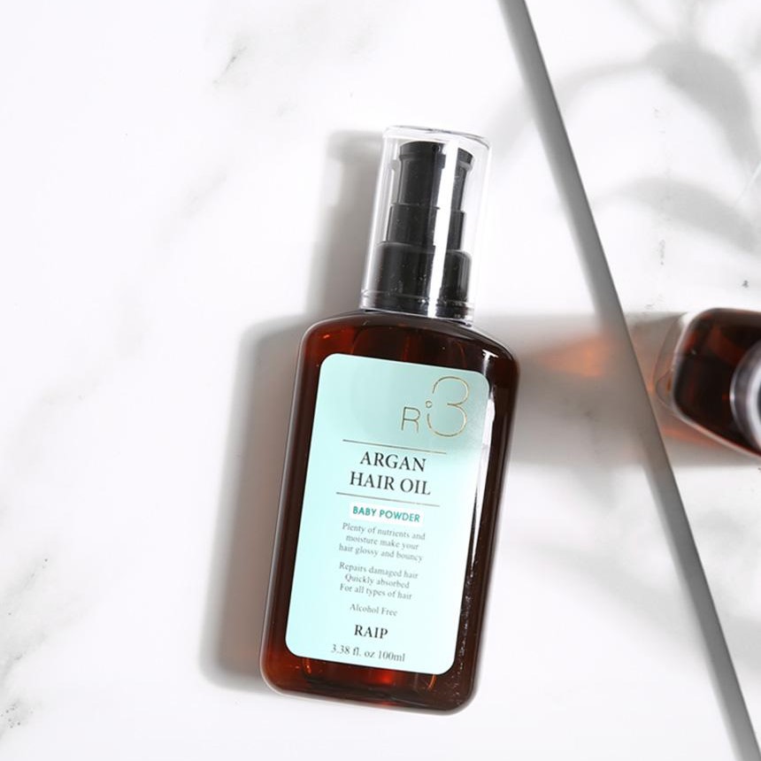 Tinh dầu dưỡng tóc Raip R3 Argan Hair Oil- Baby Powder (xanh mint)